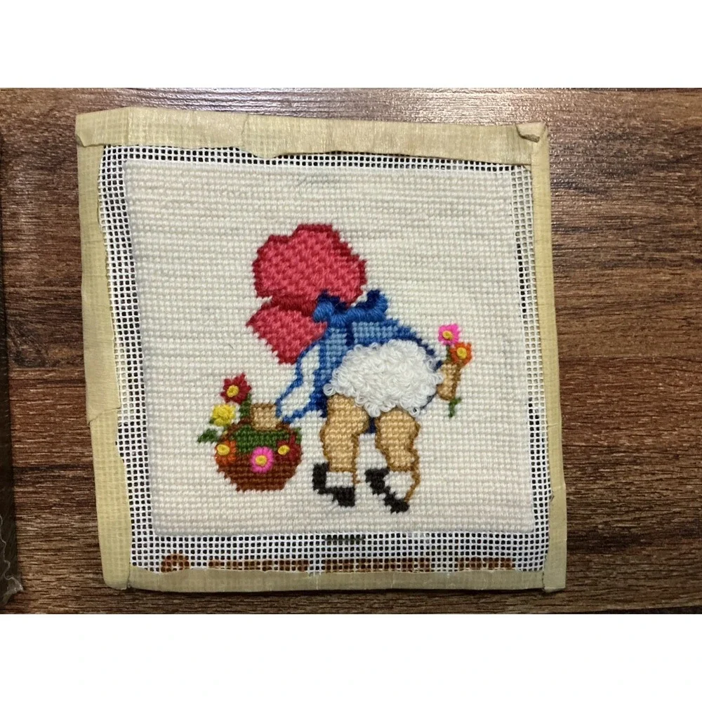 1970s Completed Embroidered FANCY PANTS Needlepoint & NIP Jiffy Frame 5x5 Frame